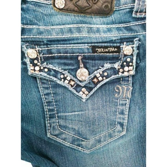 Miss Me Women's Jeans Bling Size 26 JP5755B Boot Rhinestone Distressed Back Flap - Picture 4 of 12